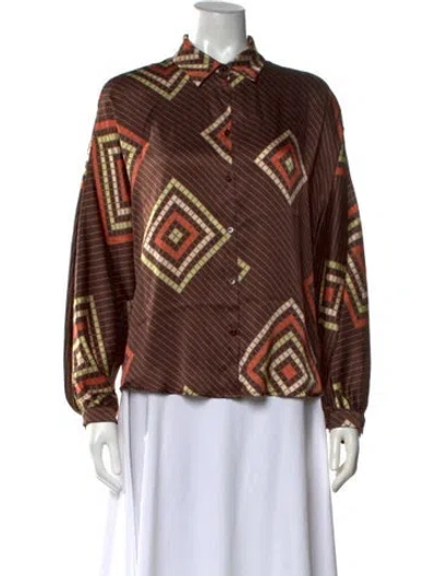 Pre-owned Momoní Silk Patterned Blouse In Brown
