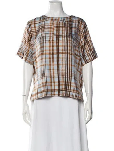 Pre-owned Momoní Silk Plaid Print Top In Multi