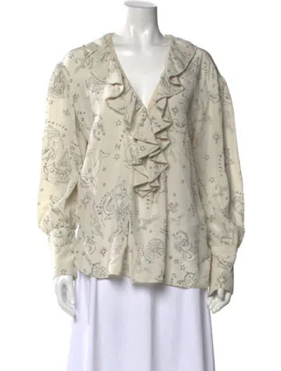 Pre-owned Momoní Silk Printed Blouse In Neutral