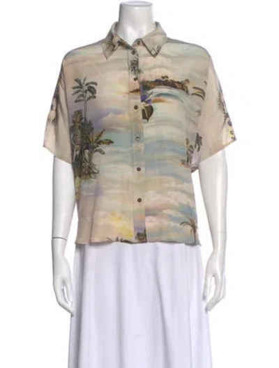 Pre-owned Momoní Silk Printed Top In Neutral