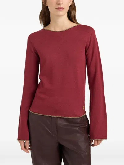 Momoní Stiga Bell-sleeve Crew-neck Top In Burgundy