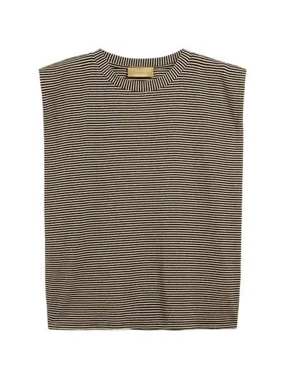 Momoní Striped Padded-shoulder T-shirt In Brown