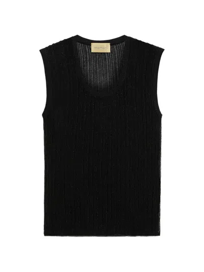 Momoní Takoda Round-neck Ribbed Top In Black