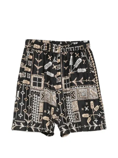 Momoní Tumble Printed Elasticated-waist Shorts In Black