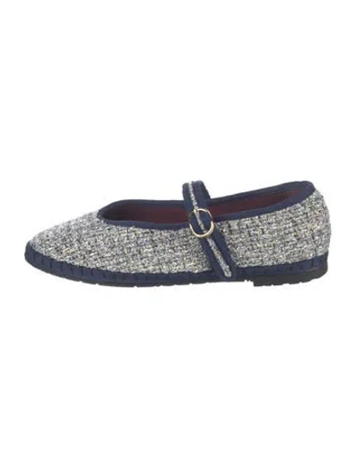 Pre-owned Momoní Tweed Tweed Pattern Mary Jane Flats W/ Tags In Blue