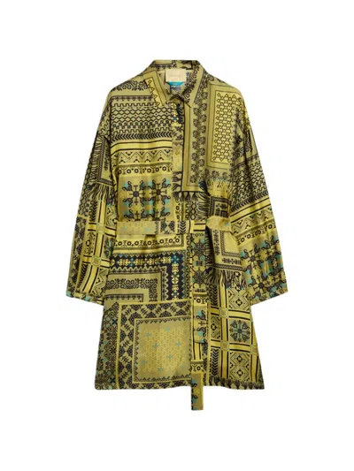 Momoní Uma Printed-silk Blouson Mini Dress In Green