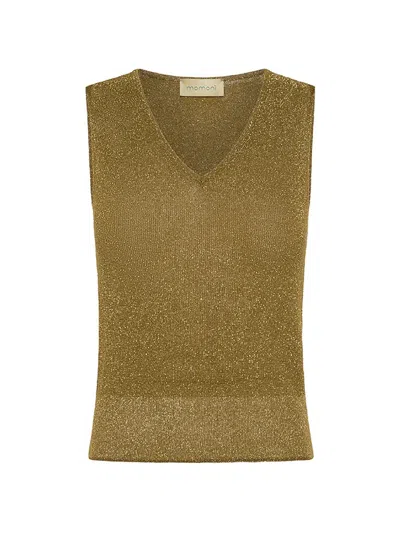 Momoní V-neck Ribbed Top In Gold