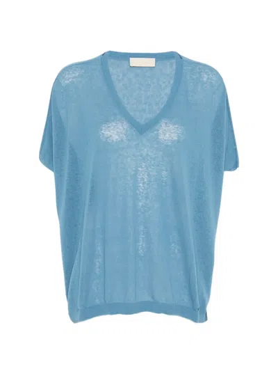 Momoní V-neck Fine-knit Sweater In Blue
