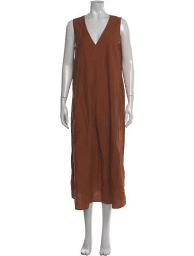 Pre-owned Momoní V-neck Long Dress In Brown