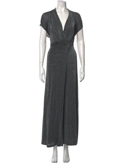 Pre-owned Momoní V-neck Long Dress In Gray