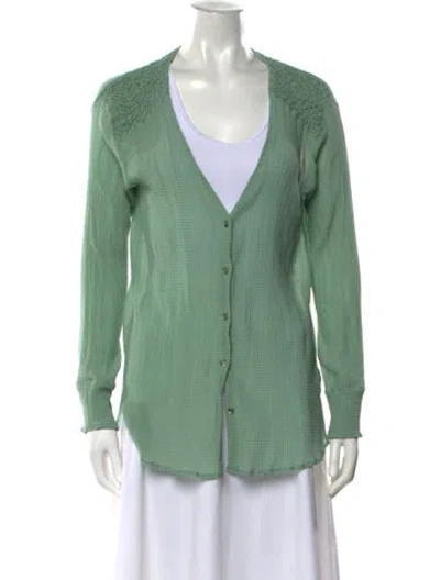 Pre-owned Momoní V-neck Long Sleeve Blouse In Green