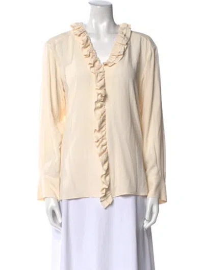 Pre-owned Momoní V-neck Long Sleeve Blouse In Neutral