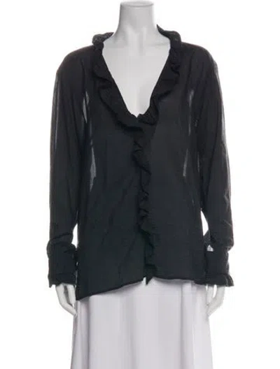 Pre-owned Momoní V-neck Long Sleeve Top In Green