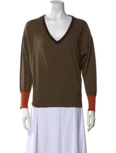 Pre-owned Momoní V-neck Long Sleeve Top In Green