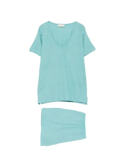 Momoní V-neck Short-sleeve T-shirt Set In Blue