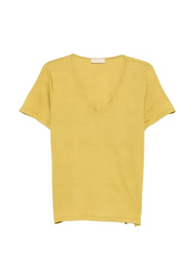 Momoní V-neck Short-sleeved Linen T-shirt In Yellow