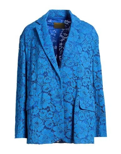 Momoní Woman Blazer Bright Blue Size 12 Polyamide, Cotton, Viscose