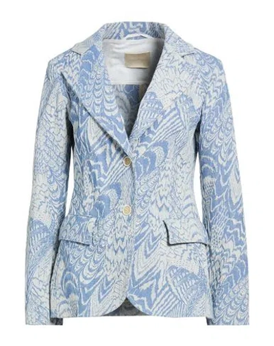 Momoní Woman Blazer Light Blue Size 10 Cotton, Polyester