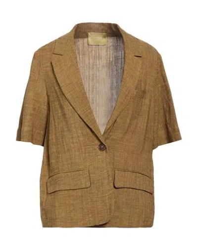 Momoní Woman Blazer Mustard Size 10 Viscose, Linen In Brown