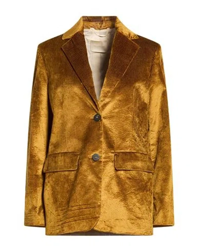 Momoní Woman Blazer Mustard Size 4 Cotton, Viscose, Elastane In Brown