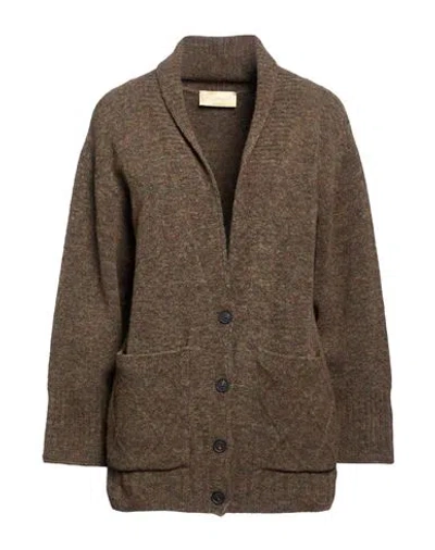 Momoní Woman Cardigan Dark Green Size M Merino Wool, Polyamide, Elastane In Brown