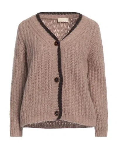 Momoní Woman Cardigan Light Brown Size M Mohair Wool, Alpaca Wool, Polyamide