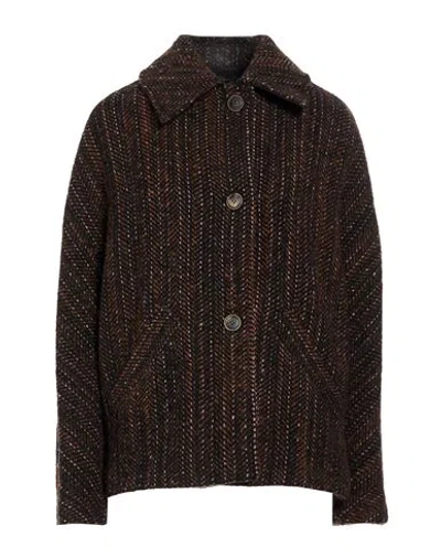 Momoní Woman Coat Brown Size 8 Virgin Wool, Polyester In Multi