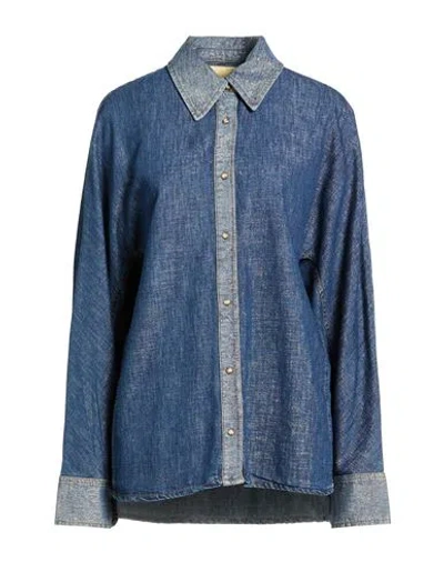 Momoní Woman Denim Shirt Blue Size 10 Cotton, Viscose, Polyester, Polyamide