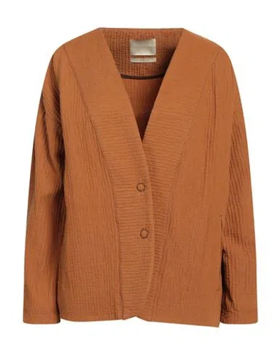Momoní Woman Jacket Tan Size 8 Cotton, Linen In Brown