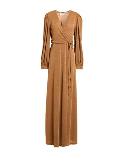 Momoní Woman Maxi Dress Camel Size 6 Polyester, Viscose, Polyamide, Metallic Polyester, Elastane In Neutral