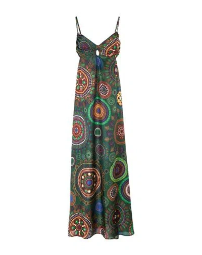 Momoní Woman Maxi Dress Dark Green Size 6 Silk
