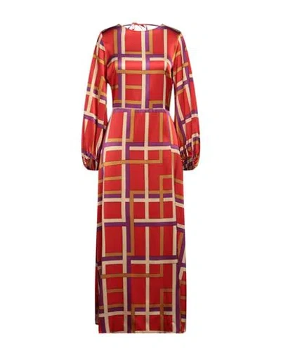 Momoní Woman Maxi Dress Tomato Red Size 8 Silk, Elastane