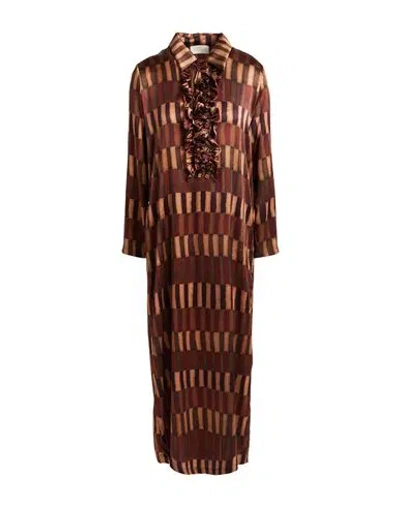 Momoní Woman Midi Dress Brown Size 6 Silk, Elastane