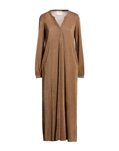 Momoní Woman Midi Dress Camel Size 2 Polyester, Viscose, Polyamide, Metallic Polyester, Elastane In Beige