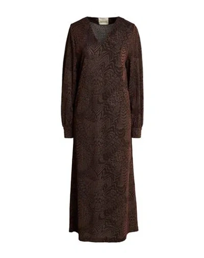 Momoní Woman Midi Dress Dark Brown Size 2 Viscose, Polyamide, Metallic Fiber