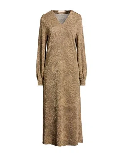Momoní Woman Midi Dress Khaki Size 10 Viscose, Polyamide, Metallic Fiber In Neutral