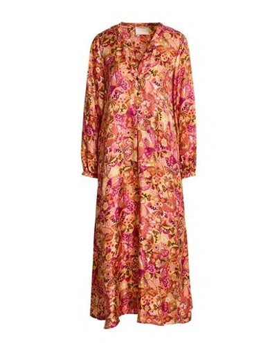Momoní Woman Midi Dress Orange Size 4 Silk