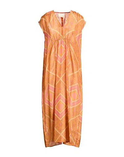 Momoní Woman Midi Dress Orange Size 8 Silk