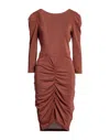 Momoní Woman Mini Dress Brown Size M Polyester, Viscose, Polyamide, Elastane