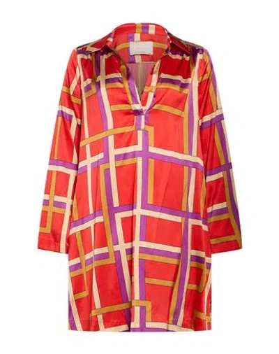 Momoní Woman Mini Dress Tomato Red Size 8 Silk, Elastane In Multi