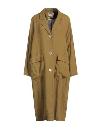 MOMONÍ MOMONÍ WOMAN OVERCOAT & TRENCH COAT MILITARY GREEN SIZE 6 LINEN