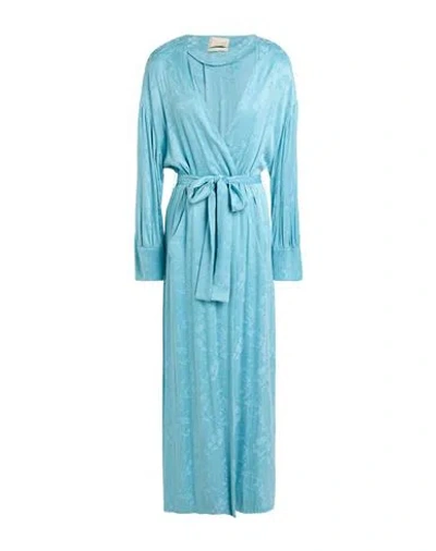 Momoní Woman Overcoat & Trench Coat Turquoise Size 12 Cupro, Viscose In Blue