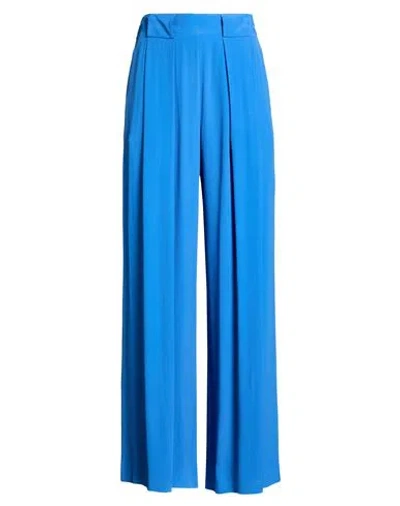 Momoní Woman Pants Bright Blue Size 10 Acetate, Silk