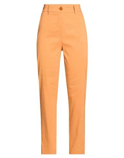 Momoní Woman Pants Orange Size 2 Linen, Polyamide, Cotton, Elastane
