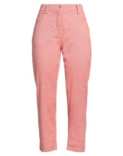 Momoní Woman Pants Salmon Pink Size 10 Linen, Cotton, Elastane