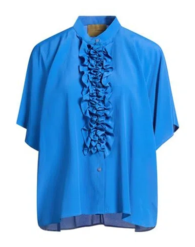 Momoní Woman Shirt Blue Size 10 Acetate, Silk