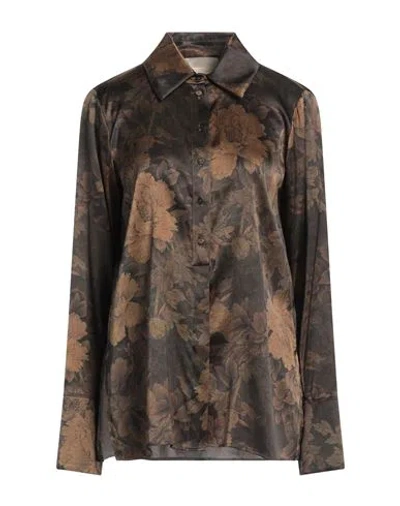 Momoní Woman Shirt Khaki Size 8 Silk, Elastane In Brown