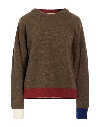 Momoní Woman Sweater Dark Green Size L Merino Wool, Polyamide, Elastane In Brown