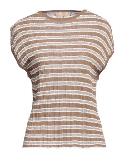 Momoní Woman Sweater Khaki Size S Cotton, Linen, Polyamide In Brown