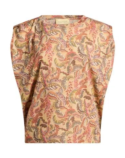 Momoní Woman T-shirt Sand Size S Polyester, Viscose, Polyamide, Metallic Fiber, Elastane In Multi